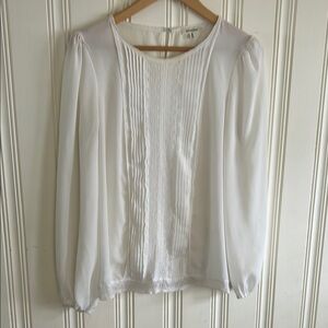 Max Studio Ivory Pleated Blouse with Lace Detail Medium Boho Career Basic Shell